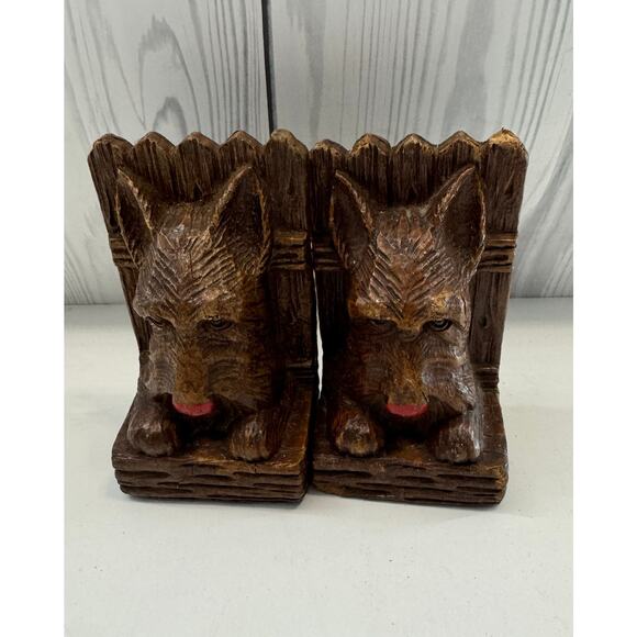VINTAGE Syroco Wood Scottie Dog Bookends 4.5" Tall - Picture 1 of 8